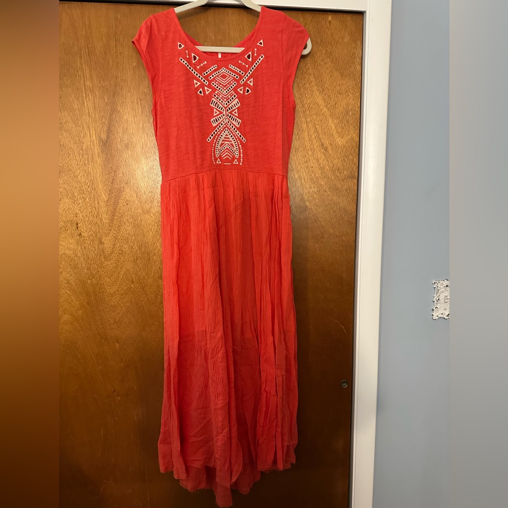 Free People Nwt Cactus Flower Coral High Low Dress With Embroidery